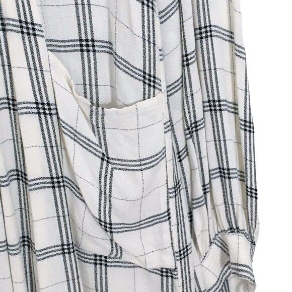NWT Zara Off White Check Plaid Embroidered Dress Long Sleeve High Neck Pockets M - Picture 9 of 16